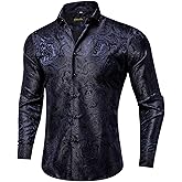 DiBanGu Mens Silk Paisley Dress Shirts,Long Sleeve Button Down Shirt Casual Regular Fit Shirt for Men Wedding Party