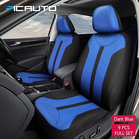 9pcs Dirt-proof Wearproof Seat Cover Mesh Polyester Front+Rear Cover Gray Color