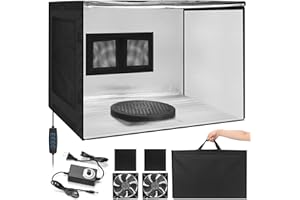 WANYSHAPY Portable Airbrush Spray Booth with Dual-Fan Ventilation & 3-Color Shadowless LED Light, Large Foldable Hobby Paint Booth Kit with Turntable & Exhaust Hose for Models, Crafts, and Miniature Painting