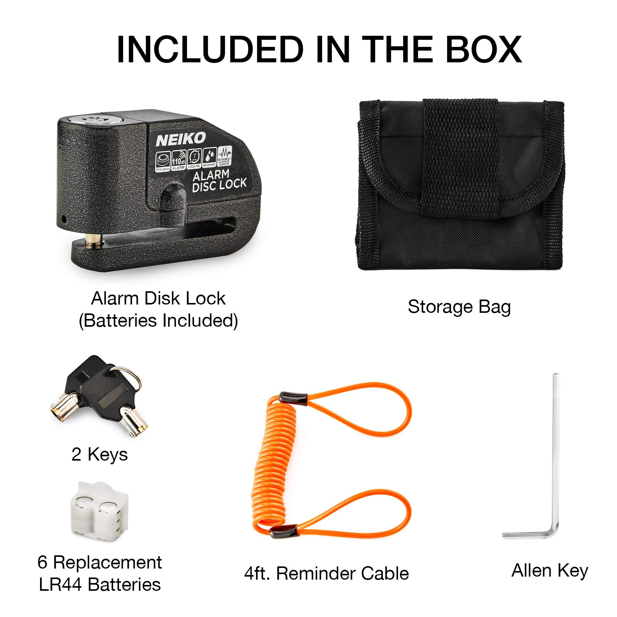 NEIKO 52908A Motorcycle Locks Anti Theft with Alarm, Motorcycle Disc Lock with Alarm, Disk Lock Anti-Theft Motion Sensor, Security Lock Brake, Universal Alarm Lock for Motorcycles, Bicycles & More