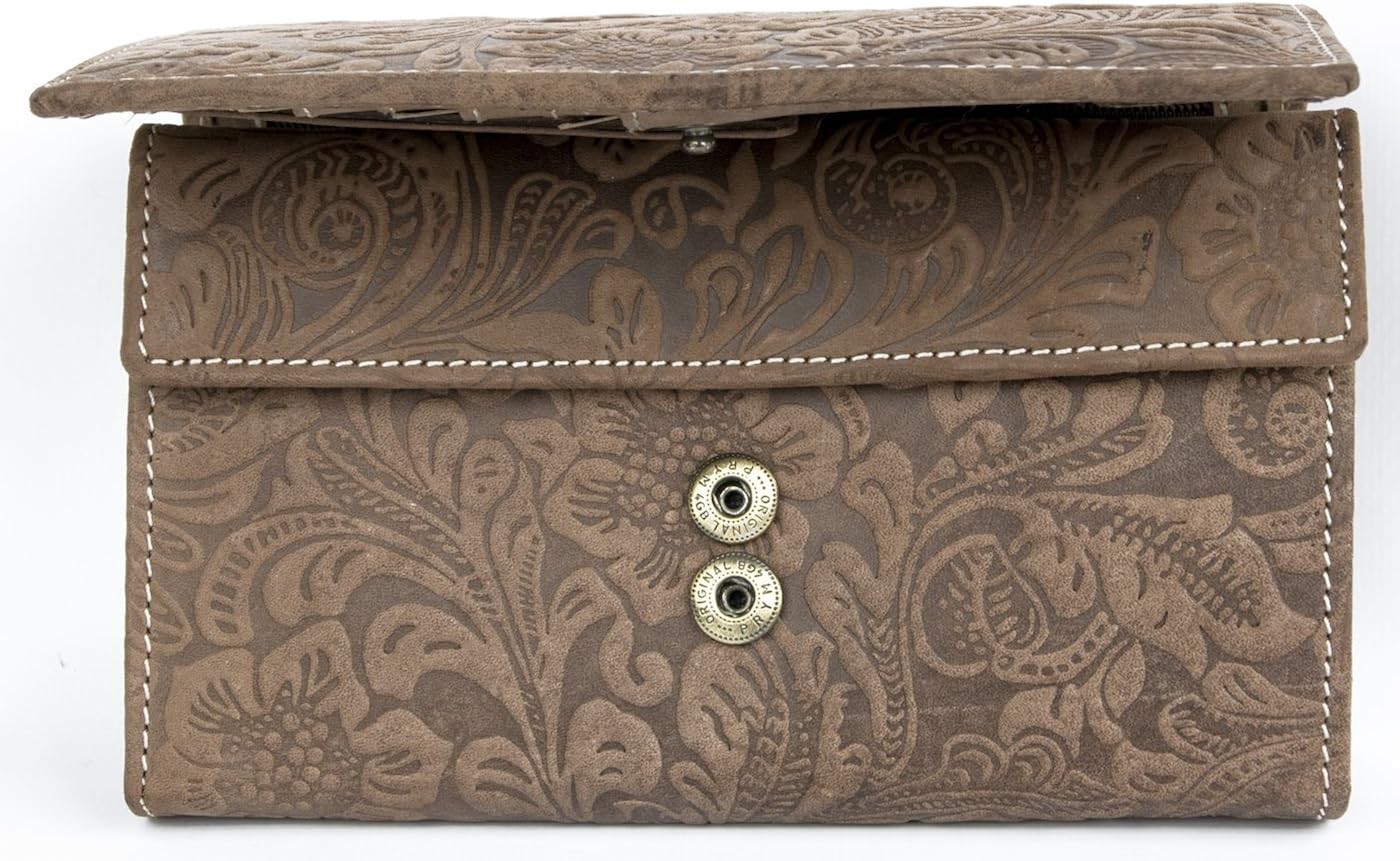 Women's genuine leather wallet with ornamental stamping, Brown - Image 3