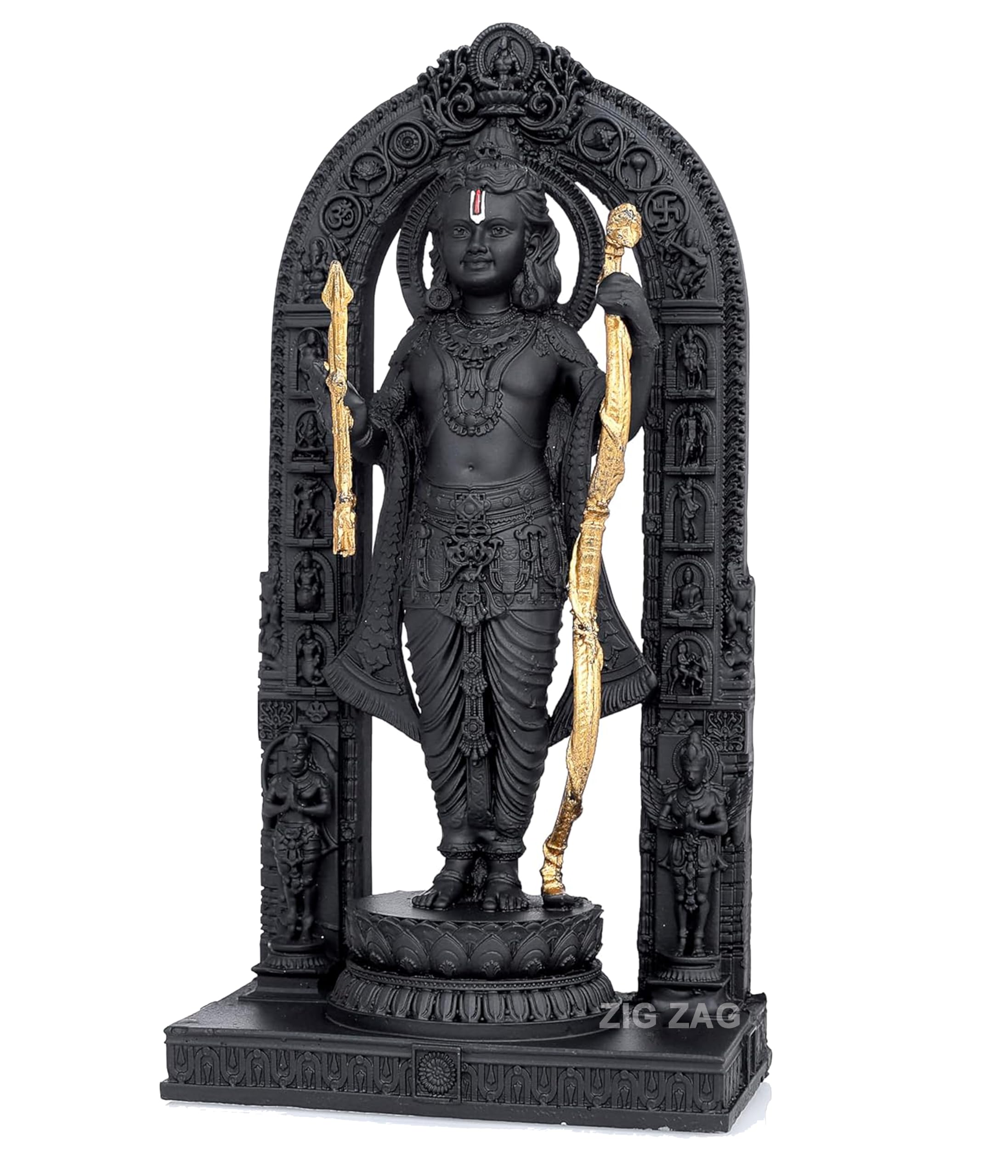 Zig Zag Shree Ram Lalla Murti – Ayodhya Mandir Ramlalla Temple Idol for Pooja | Black & Golden 8 Inch Murti