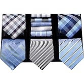 HISDERN Mens Ties Set 5PCS Collection Tie with Pocket Sqaure Formal Business Necktie Present Box Neckties Set for Men