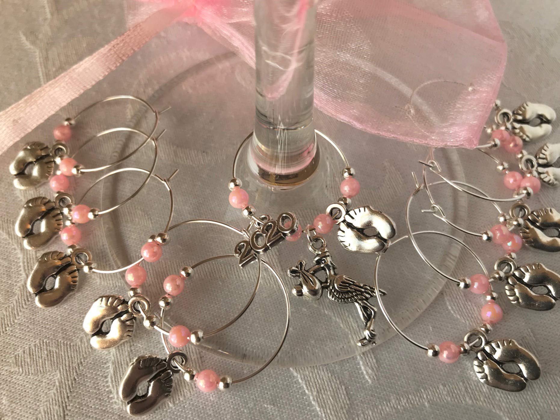Baby Shower Wine Glass Charms / Baby Shower Favors New Baby Girl Wine