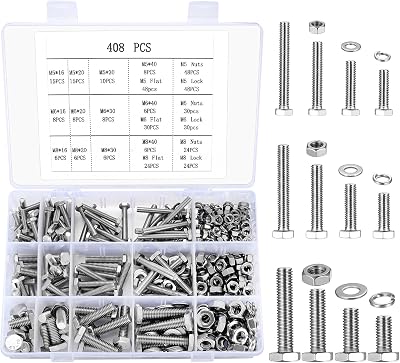 SZSLMY 408Pcs Stainless Steel Hex Bolts Nuts Washers Set M5 M6 M8