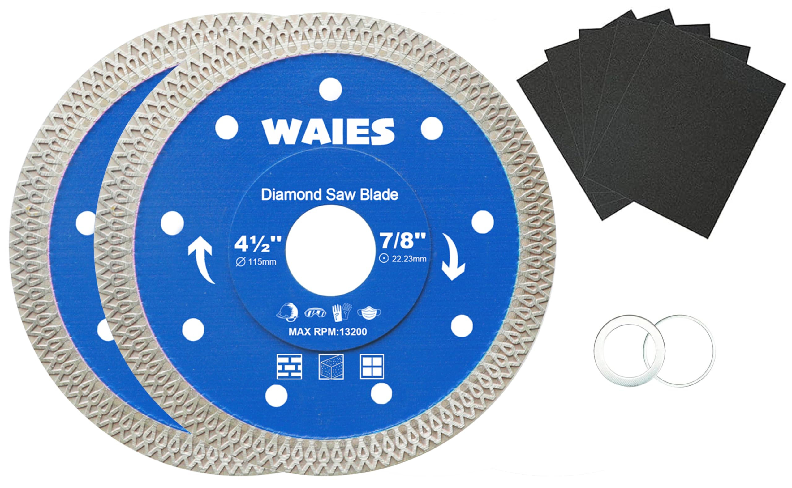 Waies Diamond Cutting Discs 115mm for Angle Grinder,Thin Cutting Wheel for Tile Porcelain Brick Ceramic Concrete Granite Marble (2 Pcs)