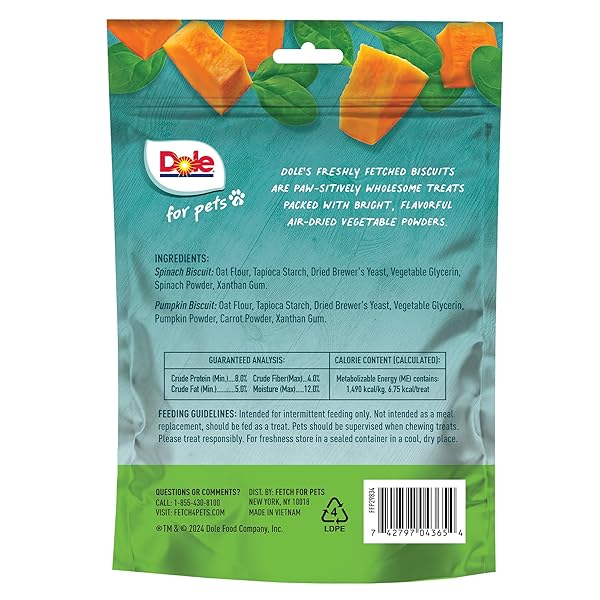 DOLE FOR PETS DOG BISCUITS ASSORTED SPINACH + PUMPKIN MIX, REAL VEGETABLE FLAVOR VEGAN CRUNCHY TREATS, NO WHEAT CORN SOY OR ARTIFICIAL ADDITIVES, BITE SIZE TRAINING SNACKS FOR DOGS, 7 OZ