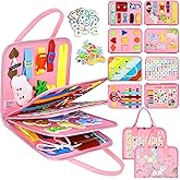 Esjay Toddler Busy Board Montessori Toys for Girls, Sensory Book Educational Activities for Learning Fine Motor Skills, Birthday Gifts for Girls Toddlers, Travel Toys for Airplane Car, Fairy Horse