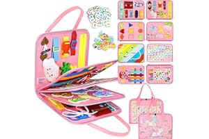 Esjay Toddler Busy Board Montessori Toys for 3+ Years Old, Sensory Board Educational Activities for Learning Fine Motor Skills, Gifts for Girls Boys Toddlers, Travel Toys for Airplane Car,Fairy Horse