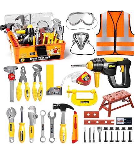 Kit Outils Enfants 48 Pièces - Perceuse Électrique Jouet, Sac + Ceinture à Outils, Ruban Mesure, Jeu Construction Bricolage 3+ Ans