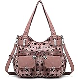 Angel Kiss Women's Designer Handbag Large Double Zipper Multi Pocket Washed Leather Purse