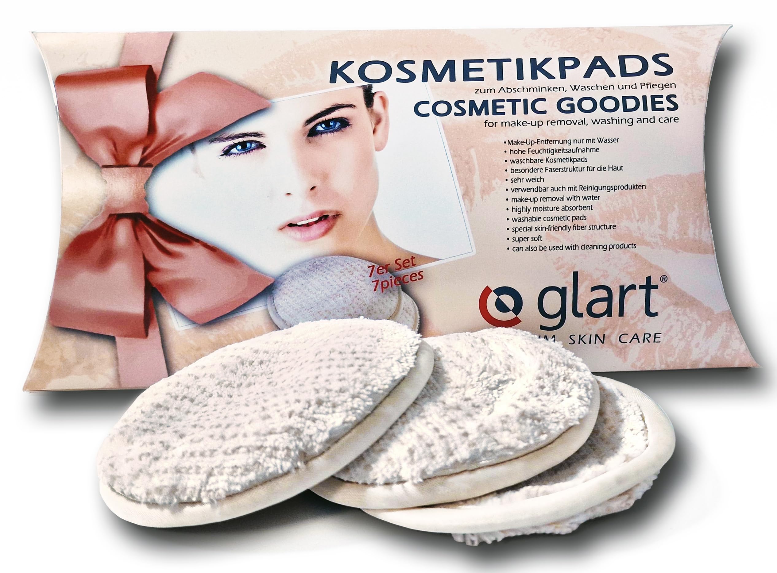 Glart 44AP Washable Makeup Removable Pads with Wash Bag - Beige and White (7-Pack)