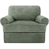 Jcones 2 Pieces T Cushion Chair Covers with Arms Super Stretch Chair Slipcover for Living Room Pet Dog Universal Slip Cover Anti Slip Armchair Furniture Protector (Green, 1 Cushion)