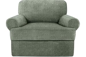 Jcones 2 Pieces T Cushion Chair Covers with Arms Super Stretch Chair Slipcover for Living Room Pet Dog Universal Slip Cover Anti Slip Armchair Furniture Protector (Green, 1 Cushion)