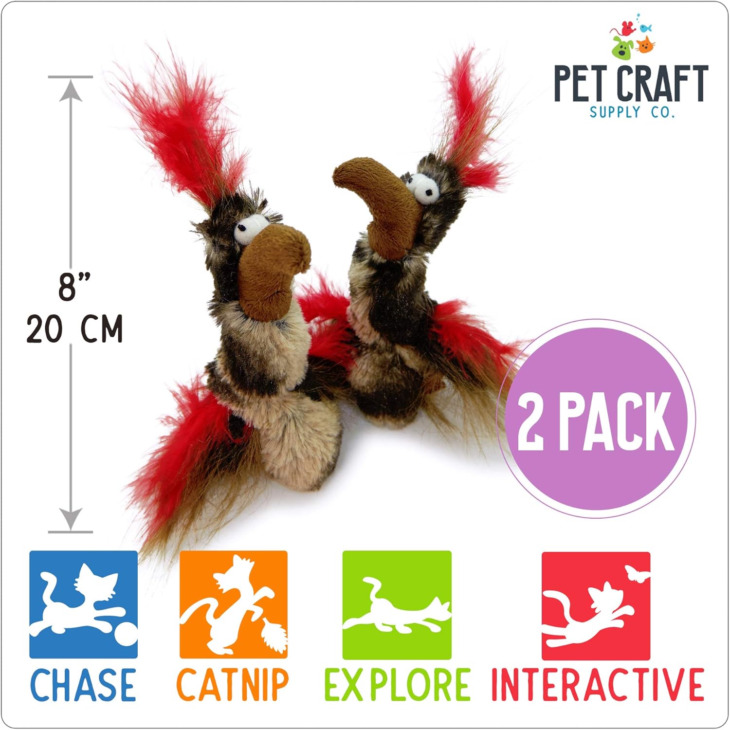 Pet Craft Supply Co. Funky Pheasant Crazy Catnip Cuddler Funny Cuddling Chasing Hunting Irresistible Stimulating Soft Plush Boredom Relief Interactive Cat Toy with Realistic Feathers : Pet Supplies
