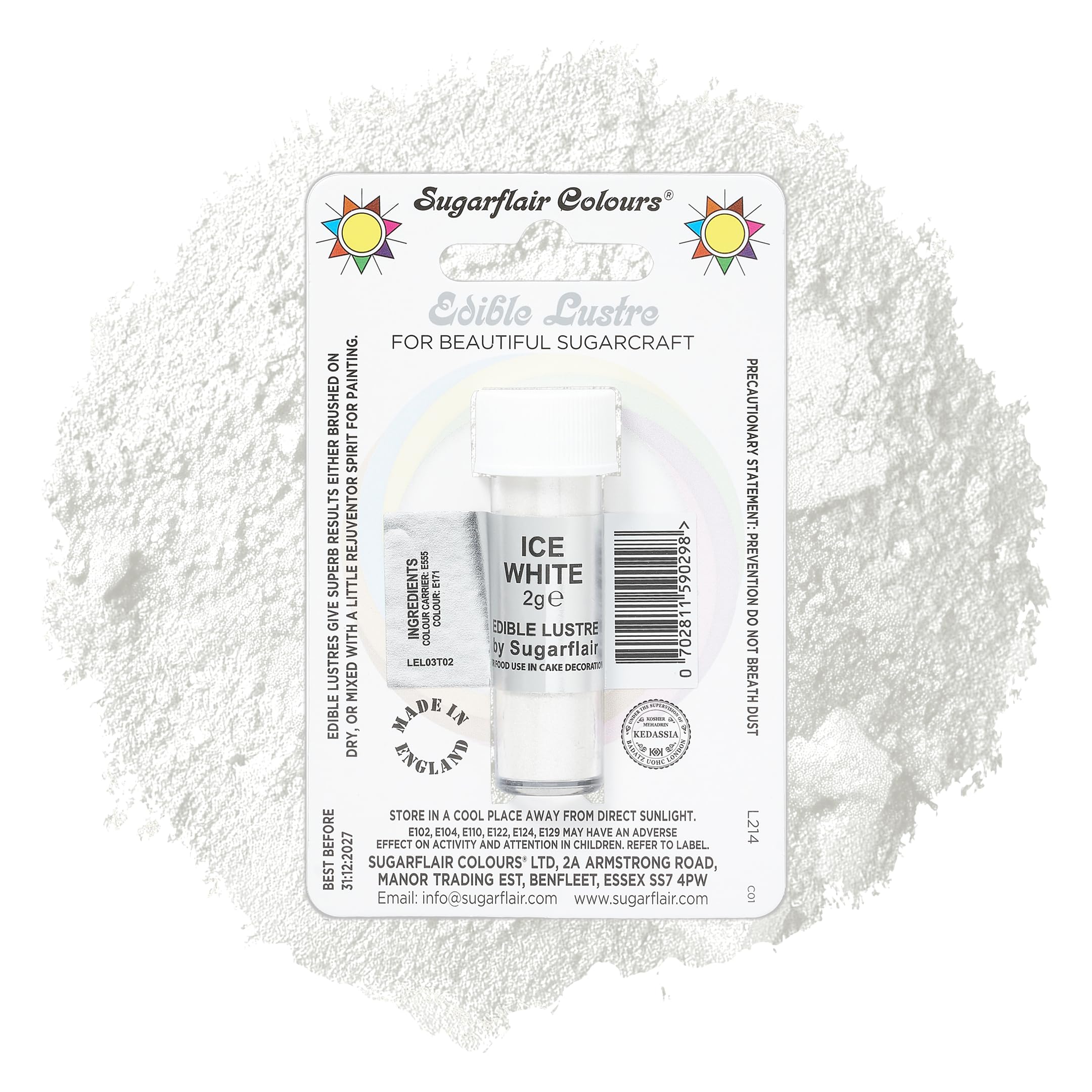 Sugarflair Ice White Edible Lustre Dust, Add a Lustrous Shine to Cakes or Decorations. Brush On or Add Rejuvenator to Create Eye-Catching Edible Paint, Gives Shine to Your Bakes - 2g