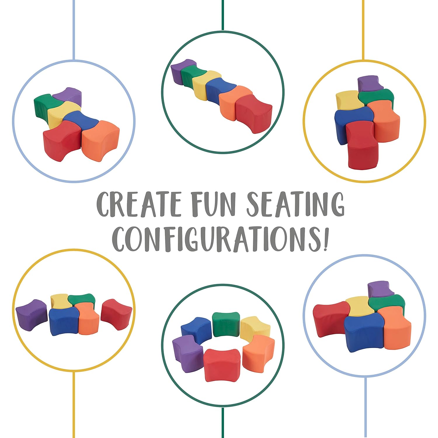 FDP SoftScape 10 inch Butterfly Stool Modular Seating Set for Toddlers and Kids, Soft Lightweight Foam, Colorful Flexible Seating for In-Home Learning, Classrooms and Daycares (6-Piece Set) - Assorted: Industrial & Scientific