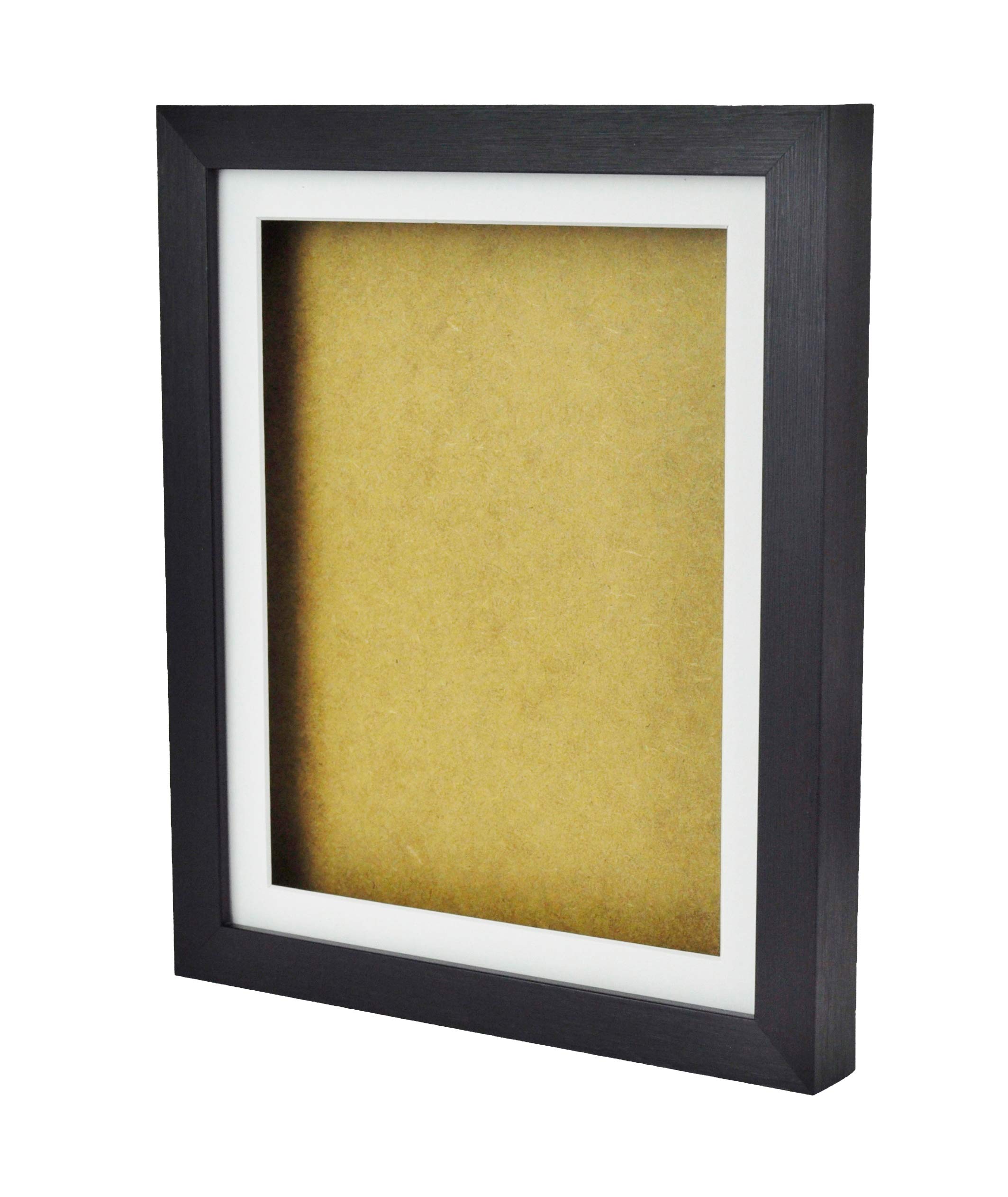 A5 Black Wooden Deep Box Frame with Glass Front & White Mount – 3D Shadow Frame for Vinyl Records, Medals, Memorabilia, Photos, and Artwork