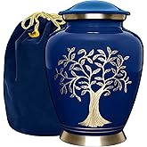 Trupoint Memorials Cremation Urns for Human Ashes, Tree of Life Decorative Burial Urn for Adult Men and Women, Large Blue