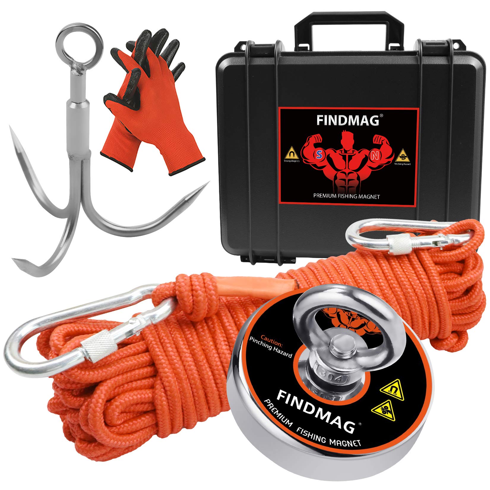 Magnet Fishing Kit with Case, 600 lbs Pulling Force Super Strong Fishing Magnets, Neodymium Magnet Heavy Duty for River Retrieval & Outdoor Treasure Hunting - 75 mm/2.95 inch Diameter