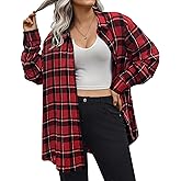 IN'VOLAND Womens Flannel Shirts Plus Size Plaid Button Down Long Sleeve Shirt Casual Boyfriend Oversized Shacket Work Tops
