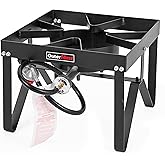 OuterMust Outdoor Propane Burner Heavy Duty Propane Gas Stoves for Cooking with 10 PSI Regulator and Cast Iron Braided Holes Perfect for Home Brewing, Crawfish Boiler, Turkey Fryer and Seafood Boiler