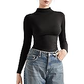 SUUKSESS Women Ribbed Modal Long Sleeve Casual Tops High Neck Going Out T Shirts