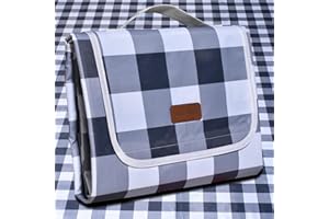 ALLBFENG 80"x60" Waterproof Sandproof Picnic Mat - Portable Foldable Outdoor Blanket for Beach, Park, Travel & Indoor Use - Lightweight Compact Design, Easy-Carry (Gray&White)