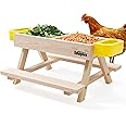 Boulphia Chicken Feeders and Waterers, Chicken Feeder No Waste Kit with Picnic Table and 2 Water Feeder, Handmade Wooden Chicken Supplies & Accessories for Chicken Coop