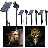 Varmtalys Outdoor Solar Spotlight, Adjustable Angle Landscape Spotlight Waterproof, 2500mAh All Night Separate Panel LED Uplight Dusk to Dawn, 5 Lighting Modes for Outside Patio Wall Path House 4 Pack