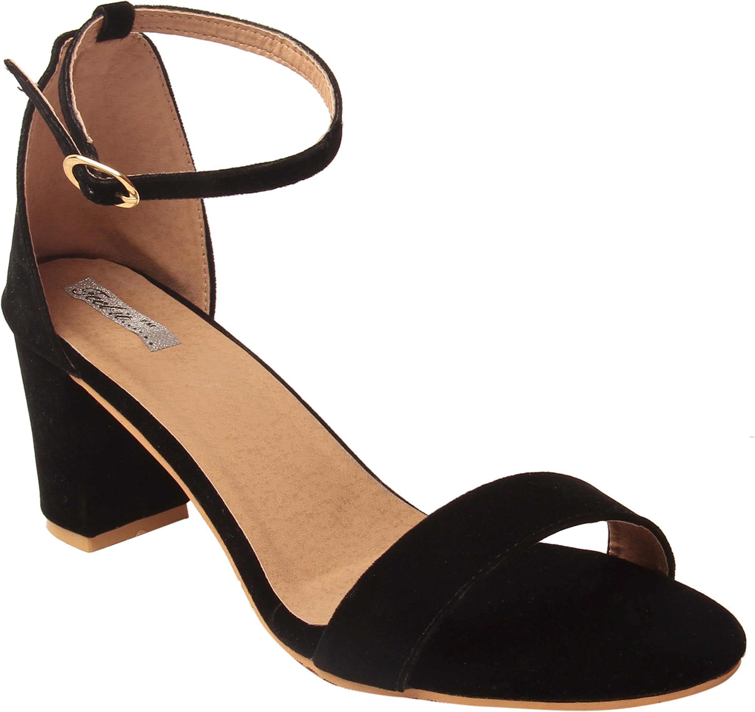 Feel it Leatherite Black Color Block Heel Sandals for Women's & Girl's