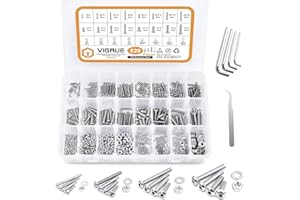 VIGRUE 820pcs M4 M3 M2.5 M2 Button Head Socket Cap Screws Bolts Nuts Washers Assortment Kit, 304 Stainless Steel Metric Screws Assortment Set, Small Bolts and Nuts Kit
