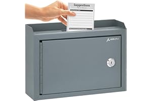 ADIR CORP. Adir Suggestion Box with Slot and Lock - Money Drop Box with Lock, Cash Dropbox - 9.8x7.5x3.4 Inches Wall Mount Donation Box - Metal Deposit Box in Gray