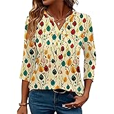 LOMON Womens Tops 3/4 Sleeve Botton Down Shirts Casual V Neck Tunic Blouses Pleated Fashion Summer Tees 2026 Trendy S-3XL