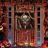Preboun Halloween Carnival Decorations Halloween Door Cover Circus Ticket Booth Prop Creepy Carnival Door Banner 71'' x 35'' Entrance Scary Bloody Backdrop for Party Photo Background(Clown)