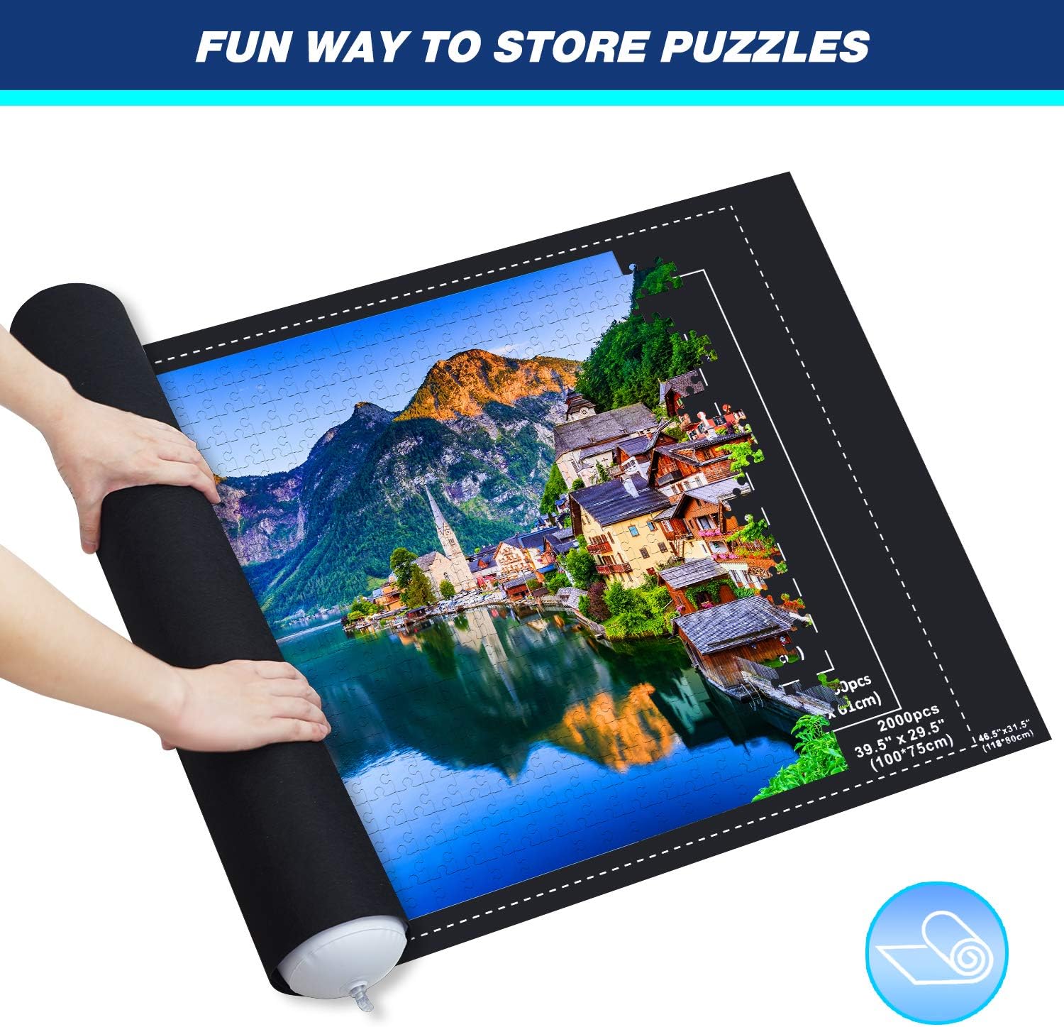 Jigsaw Puzzle Mat Roll Up, Puzzle Storage Saver for 500 1000 1500 2000 Pieces, Felt Puzzle Roll up Mat with Inflatable Tube+Pump+Fasteners Strap 46.5" 31.5": Toys & Games