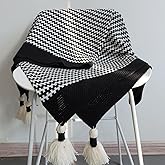 Black and White Throw Blankets, Modern Striped Throw Blanket with Tassels, Soft Patterned Throw Blanket for Sofa Bed and Living Room (47.5x60 Inch)