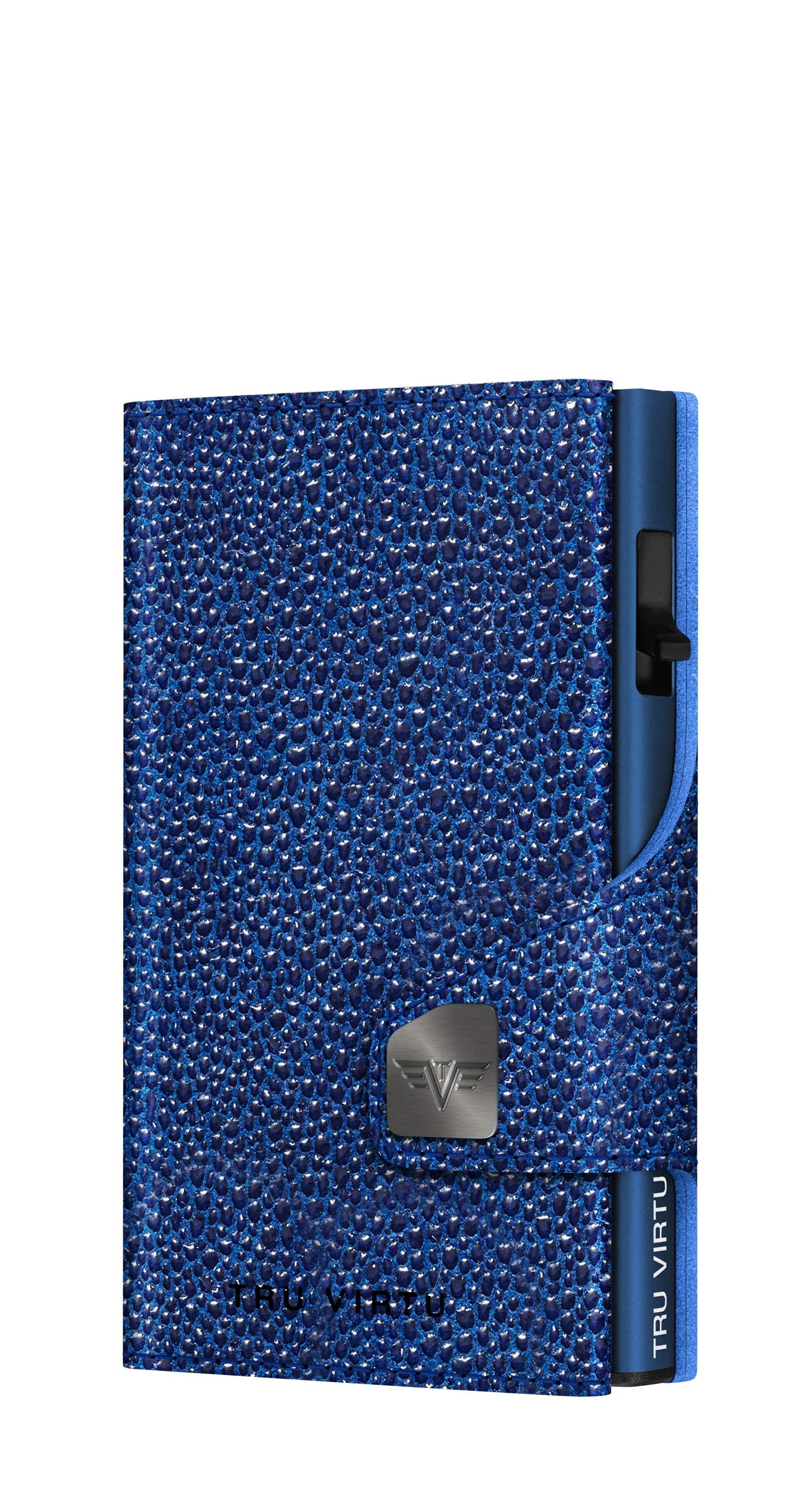 Tru Virtu® Card Holder Click & Slide Sting Ray Blue I Credit Card Holder Wallet I Card-Holder-RFID-NFC-Protection I Wallet Made of Real Italian Leather I Purse I Slim Wallet