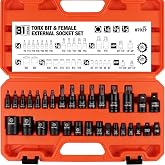 HORUSDY 31Pcs Torx Bit Socket Set,14 Star Bits (T8-T70) and 12 Female E-Torx Sockets (E4-E24), 4 Impact Socket Adapter Set with High Torque Laser Marked for Automotive Mechanic