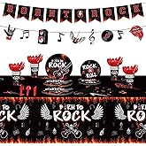 Yaomiao 172 Pcs Rock Theme Party Supplies Born to Rock Banner Music Note Garland Music Party Tableware Set Included Plates Napkins Cups Tablecloth Birthday Decorations
