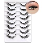 Fyonas Cat Eye Lashes Wispy False Eyelashes 5-14mm Short Fake Lashes Natural Look D Curl Strip Lashes with Clear Band 8 Pairs