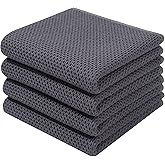 Homaxy 100% Cotton Waffle Weave Kitchen Dish Towels, Ultra Soft Absorbent Quick Drying Cleaning Towel, 13 x 28 Inches, 4-Pack, Dark Grey
