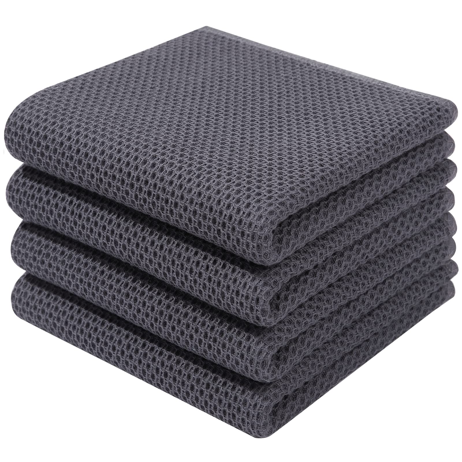 Homaxy 100% Cotton Waffle Weave Kitchen Dish Towels, Ultra Soft Absorbent Quick Drying Cleaning Towel, 13x28 Inches, 4-Pack, Dark Grey — image 1