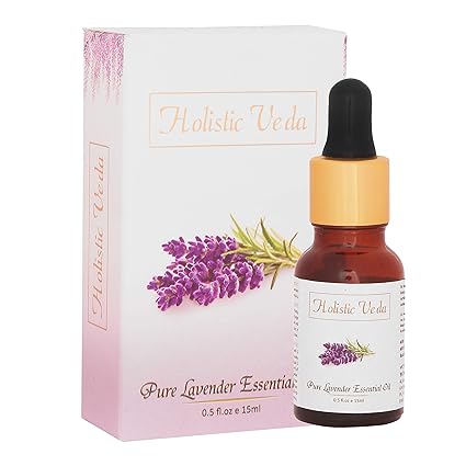 Holistic Veda Lavender Essential Oil - Pure 100% Natural Lavandula Angustifolia Extract - Healthier Skin and Hair - Calming Bath or Massage for Restful Sleep - Diffuser-Ready for Aromatherapy - 15 ml