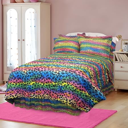 6 Piece Multi Rainbow Leopard Theme Polyester Comforter With Sheet