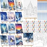 Zhanmai 12 Set Paint and Sip Kit for Adult 8''x10'', Winter Sonw | Pre Drawn Canvas for Painting Bulk, Pre Printed Canvas, DIY Craft for Christmas Winter Date Night Paint Party