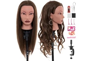 NEVERLAND BEAUTY & HEALTH 20" Mannequin Head Human Hair,100% Real Hair Mannequin Head,Cosmetology Human Hair Mannequin Doll Head for Hair Styling,Practice Braiding Styling Head with Table Clamp Suitable for Hair Extensions