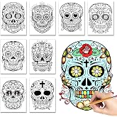 Funrous 32 Pcs Day of The Dead Coloring Posters Sugar Skull Coloring Pages | Dia De Los Muertos Painting Sheets 7.5 x 9.8 In Halloween Crafts Arts Gifts for Adults Classroom Activities Party Favors