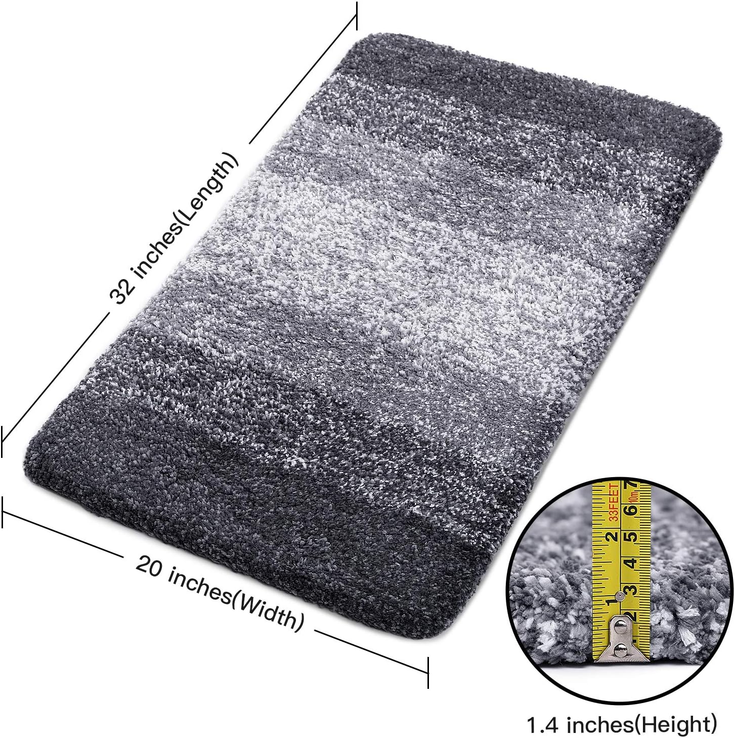 KMAT Bathroom Rugs Bath Mat 20x32 In,Luxury Soft Shaggy Microfiber Shower Rug, Machine Washable Throw Rugs Non Slip Absorbent Plush Floor Mats Runner Carpet for Bath Tub Shower Bathroom(Gradient Grey): Home & Kitchen