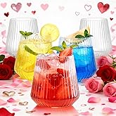 BESTSTAR 36 Pcs 12 oz Plastic Clear Ribbed Wine Glasses, Origami Ripple Disposable Champagne Glasses Elegant Whiskey Glasses Ideal for Weddings, Bars, Christmas, Halloween, Pool Party, Daily Use